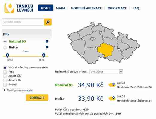 Tankujlevneji.cz: Největší srovnávač cen pohonných hmot